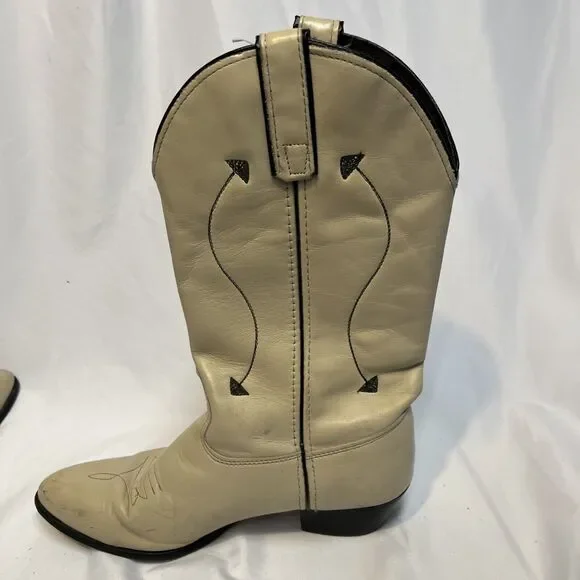 Capezio Cowboy Boots Leather Vintage 1970's Cream with Black Arrow Size 7.5 - Picture 8 of 14